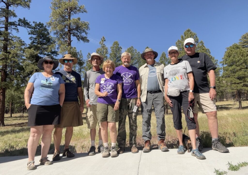 Four Corners Unit Airstream Club members participating in geocaching at an Airstream rally in Flagstaff Arizona