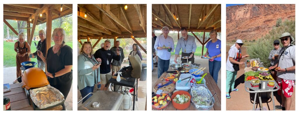 images of Airstream club members enjoying group meals at a Four Corners Unit Airstream rally in Moab, Utah