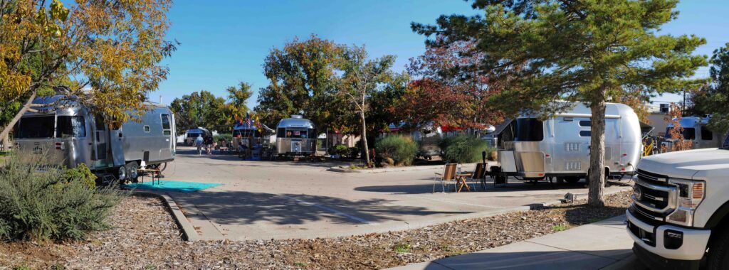 Airstreams parked in downtown Artesia, New Mexico for an Airstream Club rally