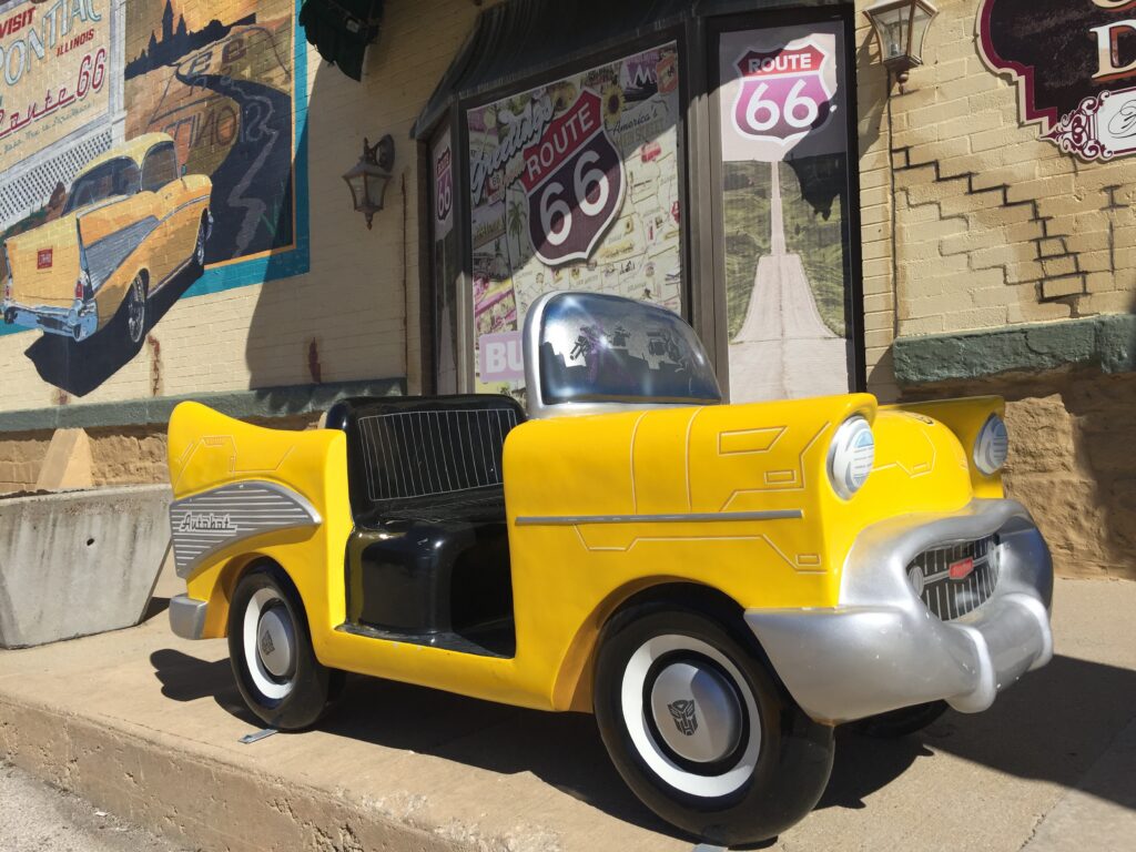 Wall murals and model car along Route66