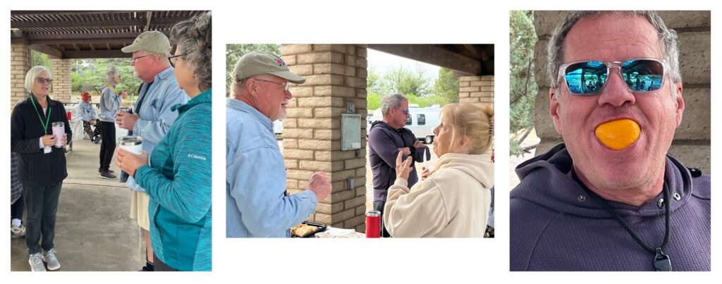 Airstream rally attendees enjoying continental breakfast at a rally at Deadhorse State Park near Sedona, Arizona.